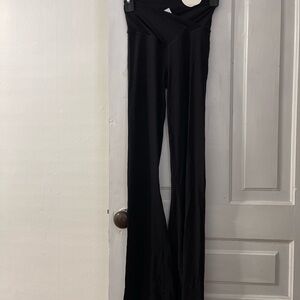 aerie Black High-Rise Flare Leggings with Crossover Waistband